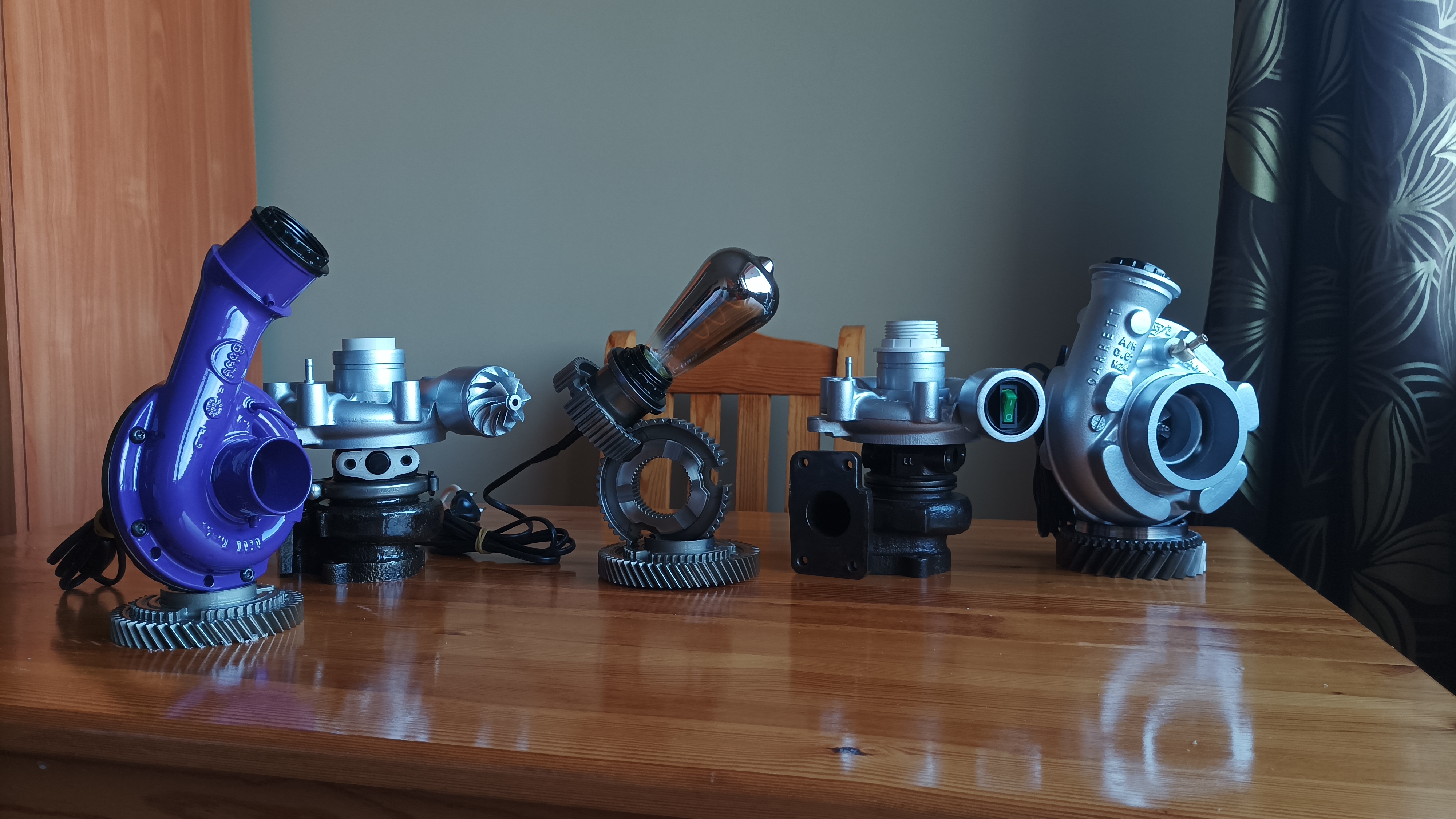 Polished turbo housing converted to a desk lamp